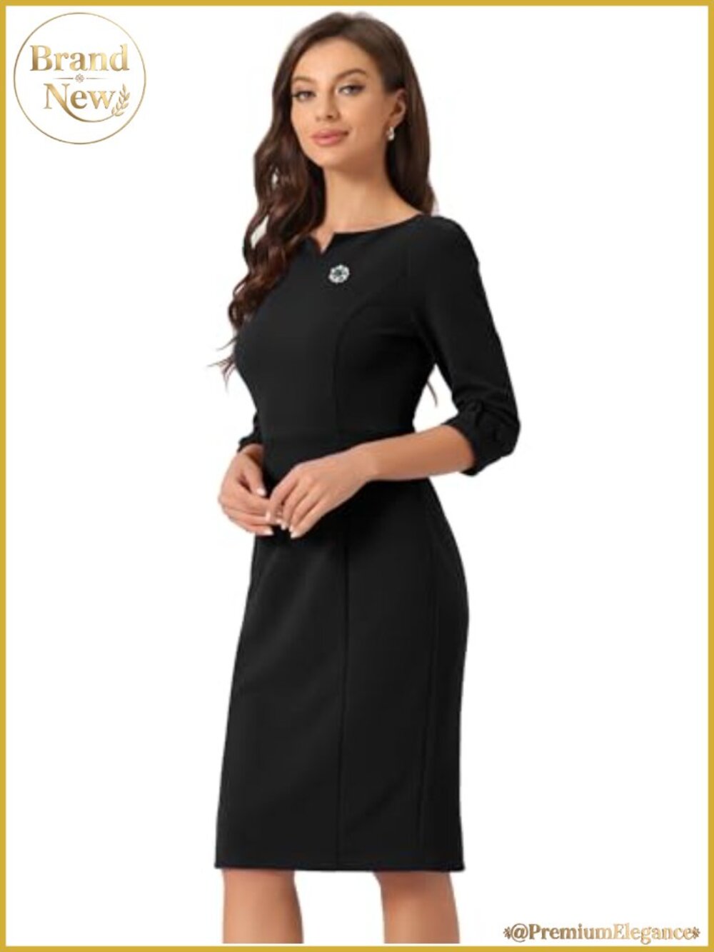 Women's 3/4 Sleeve Sheath Midi Work Dress Business Casual